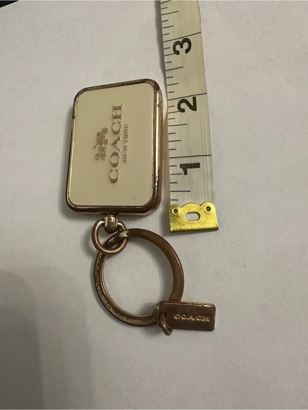 Coach Horse & Carriage Cream Enamel Gold Tone Heavy Metal Bag Charm Keychain